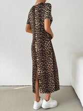 1pc Leopard Print Long T-Shirt Dress For Women, Summer